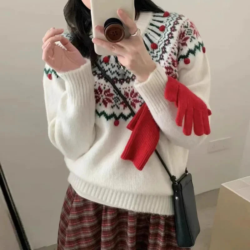 Knitwears O-Neck Jacquard Knitted Sweater Women Pullovers New Long Sleeve Knit Sweater Pullover Women Tops Sueter Feminino Q2142
