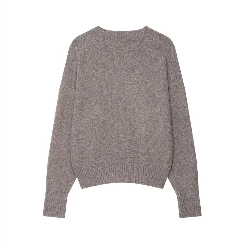 HipSeam Women Ribbed Knit Sweater Autumn Casual Simple Long Sleeves O Neck Ribbed Trims Loose Pullovers Female Tops