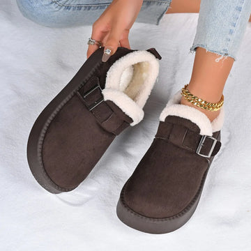 2026 Winter Fleece Lined Soft Bottom Retro Slip on Bean Bean Anti Slip Warm Cotton Snow Boots Thin Sole Comfortable Flat Shoes