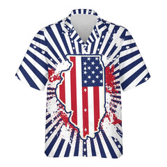 USA California Virginia Michigan Map Flag Graphic Shirts For Men Clothes America Florida Patriotic Lapel Blouse Male Shirt Tops