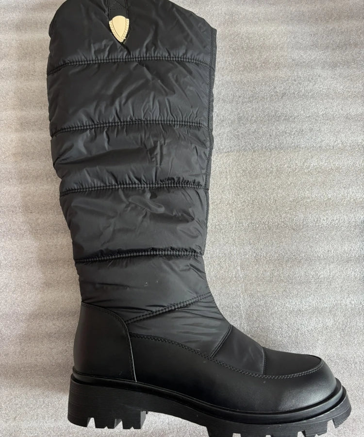 Down Women's Winter Knee High Snow Boots Black White Warm Fur Plush High Boot Casual Low Heel Fashion Long Rain Shoes Waterproof