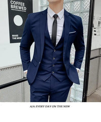 （M-6XL）Blazer Vest Pants High-end Brand Solid Color Formal Business Office Suit Three-piece Set Groom Wedding Show Dress Party