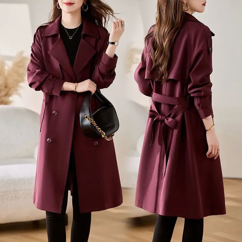 High-Grade Trench Coat Women Mid-Length Spring Autumn New Fashion Double-Breasted Sashes Slim Windbreaker Female Overcoat T840
