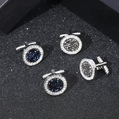 2 Pcs /Set New High-end Fashion Mens Shirts Crystal Cufflinks Luxury Design Silvery Round Blue Rhinestone Cuff Links