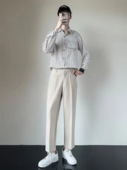 2024 Summer New Men's Straight-leg Casual Suit Pants Lightweight Korean Style Trousers Fashionable Cropped Pants