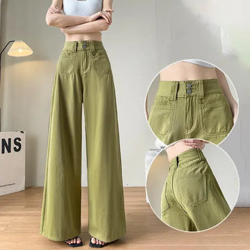Summer New Jeans Womens High Waist Korean Fashion Straight Pants Baggy Casual Vintage Wide Leg Denim Trouser Streetwear T1295