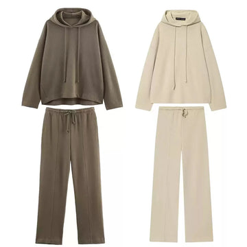 Autumn new women's clothing European and American style French fashion soft hooded sweatshirt soft wide leg pants