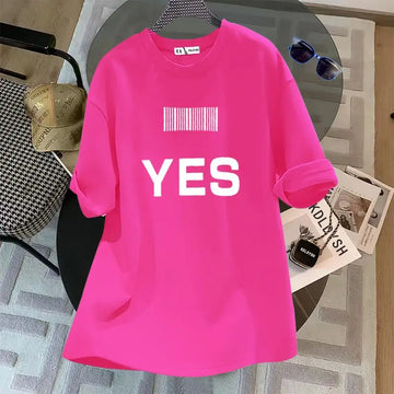 Summer Fashion Letter YES Print Short Sleeve T-shirts Women Clothing Chic Cotton Basic O-neck Top Tees Casual Loose Pullovers