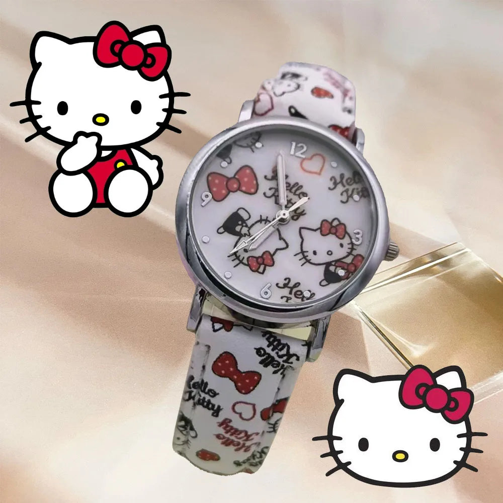 Sanrio children watches Hello Kitty cartoon waterproof kid watch quartz PU leather strap sports Quartz watch birthday gift.
