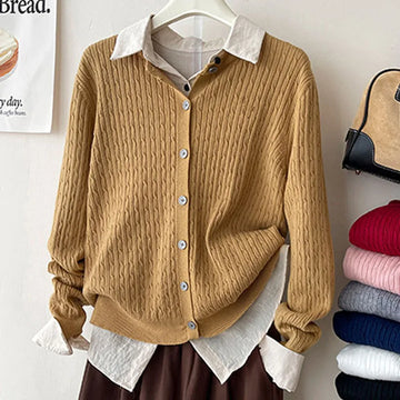 Knitted Sweater Women Cardigans New Long Sleeve O-Neck White Knit Sweater Cardigan Women Tops Knitwears Sueters De Mujer Q993