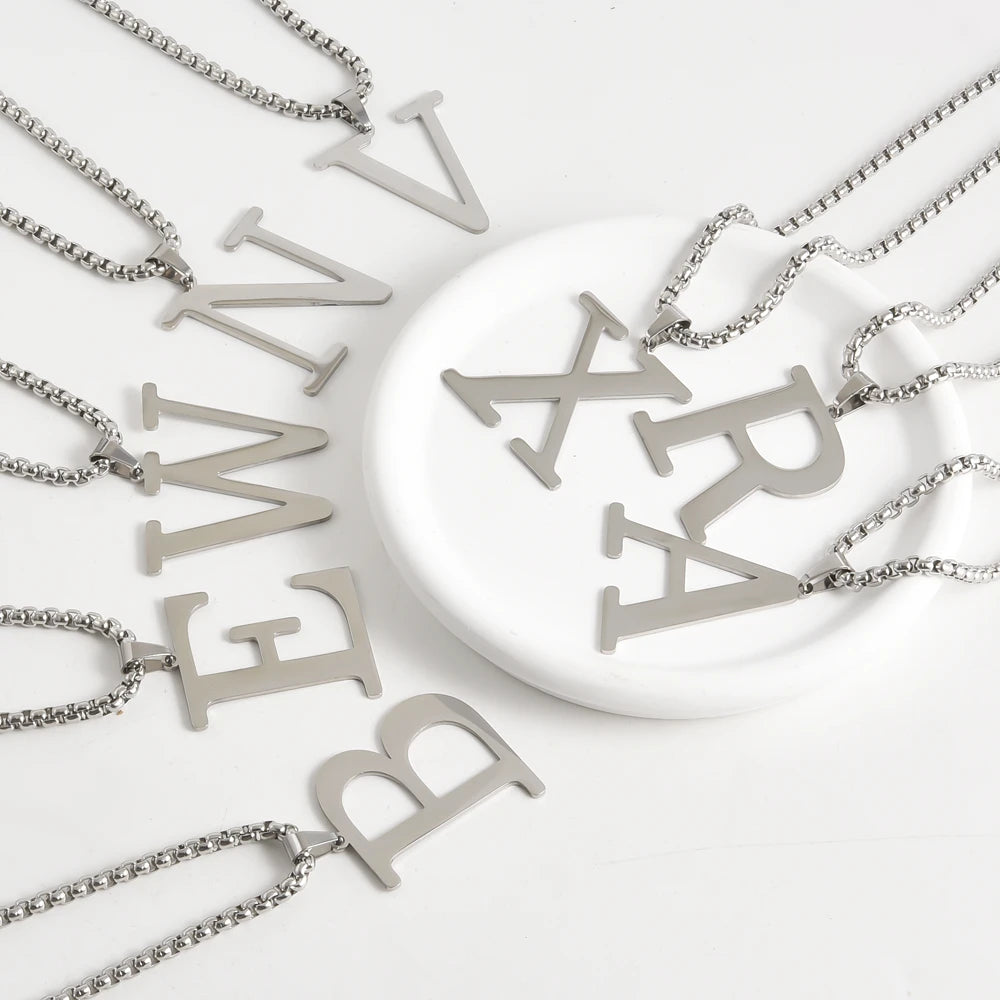 50/60/70cm Stainless Steel A-Z Letters Necklaces For Women Men Accessories 26 Initial Alphabet Pendant Jewelry Long Chain Collar
