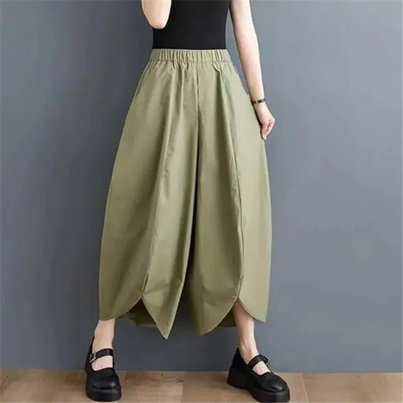 Irregular Wide-Leg Pants Women 2025 Spring New Fashion High Waist Solid Color Loose Nine Points Lantern Pants Female Tide T1301