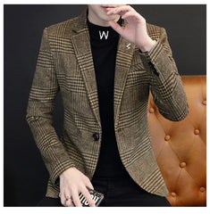 2024 New Men 2022 Autumn Winter Fashion Handsome Korean Version of The Trend Plaid Single West Coat Business Casual  Blazer