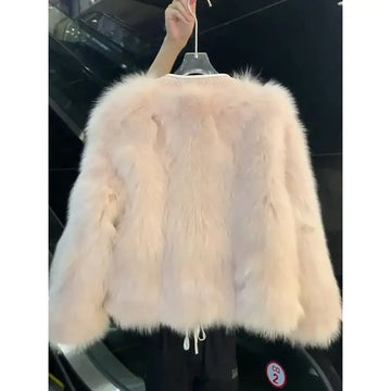 Temperament Imitation Fox Fur Coat Women 2025 Winter New Korean Fashion O-Neck Long Sleeve Fur Jacket Female Loose Outwear T678