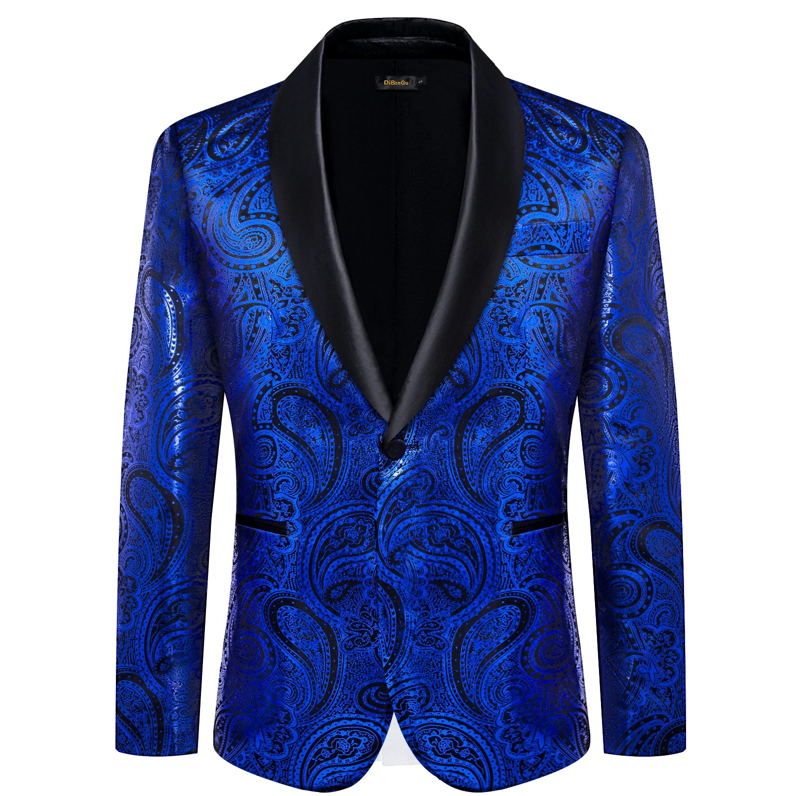 Men's Royal Blue Yellow Blazer Coat Business Slim Fit Single Button Paisley Suit Jacket for Business Party Wedding Prom