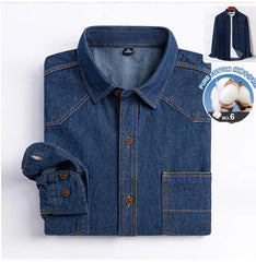 100% cotton denim young and middle-aged men's long-sleeved shirt autumn and winter casual no-iron solid color high quality