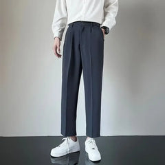 2024 Summer New Men's Straight-leg Casual Suit Pants Lightweight Korean Style Trousers Fashionable Cropped Pants