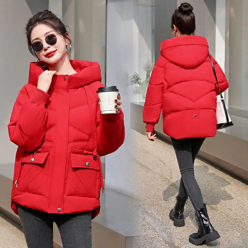 2025 New Winter women Warm Down Cotton Jacket fashion hooded Thick Puffer clothing Short coat casual Loose outerwear female R022