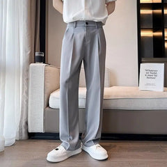 Wide Leg Gray Baggy Men's Summer Pants Tailoring Chinese Homme Dress Slacks Spring Clothes Male Suit Trousers Formal Designer Up