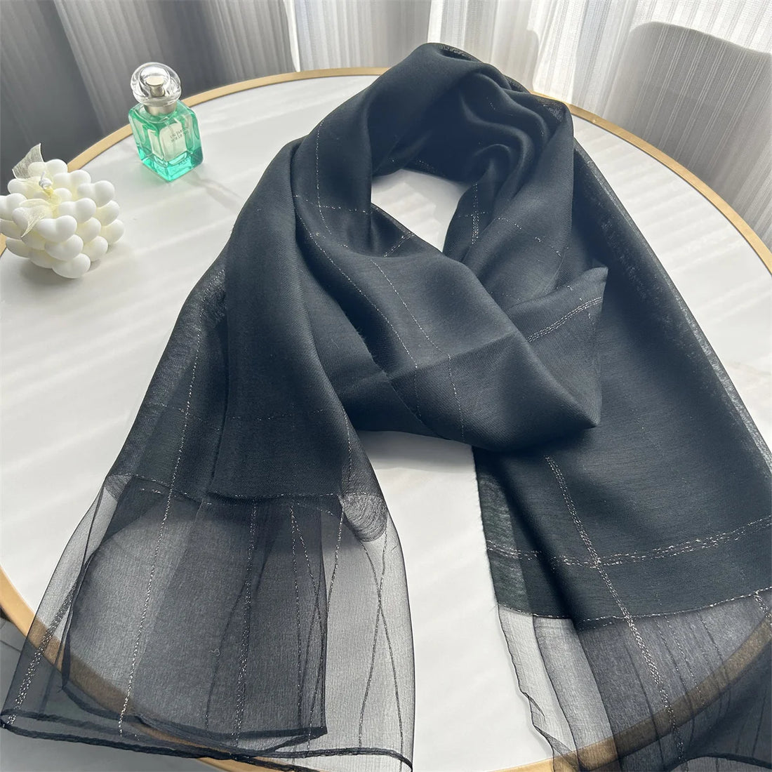 New Design Luxury Brand Women Foulard Plaid Frame Silk Solid Scarf Elegant Shawl Long Wrap Sunscreen