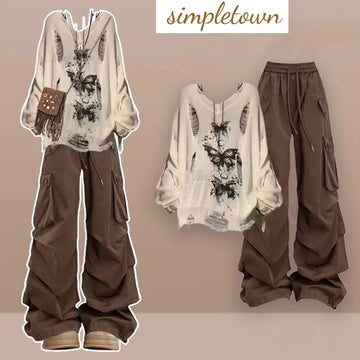 Casual Women's Set Spring and Autumn New Korean Style Butterfly Top+retro Slimming Work Pants Two-piece Set