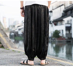 FGKKS 2023 Outdoor Brand Pants For Men Lce Silk Dragon Dark Flower Loose Bloomers High Quality Wide Leg Casual Pants Male