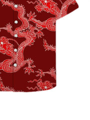 Men's Summer Fashion Dragon Print Short Sleeve Button Down Shirt S-3XL Plus Size Chinese Dragon Style Streetwear Overshirt Tops