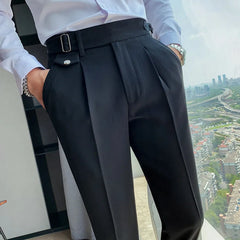 British Style Solid High Waist Suit Pant Men Business Formal Wear Trousers 2022 Slim Casual Office Suit Pants