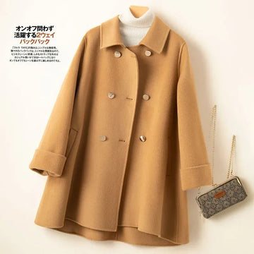 utumn Winter New Solid Color Mid-Length Double Sided Cashmere Woolen Cloak Coat Women Loose Wool Jacket Female Outerwear T862