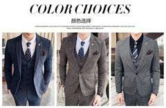 High Quality British Korean Modified Plaid Men (suit + Vest + Trousers) Stylish and Handsome Business Casual Three-piece Suit