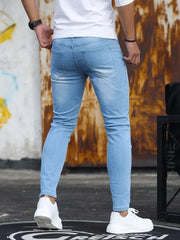 Man Pants Retro Washing Zipper Stretch Jeans Casual Slim Fit Trousers Male Plus Size Pencil Pants Denim Skinny Jeans for Men