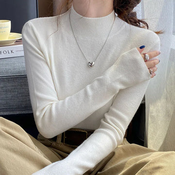 Knitted Sweater Women Pullovers New Long Sleeve Mock Neck Black Knit Sweater Pullover Women Tops Sweaters Sueters De Mujer Q973