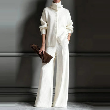 Autumn and Winter Thickened New Fashionable Women's Casual Set Comfortable Woolen High Neck Wide Leg Loose Set