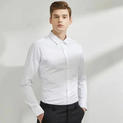 Men's long sleeved elastic shirt, non ironing business dress, professional work attire, stand up collar shirt