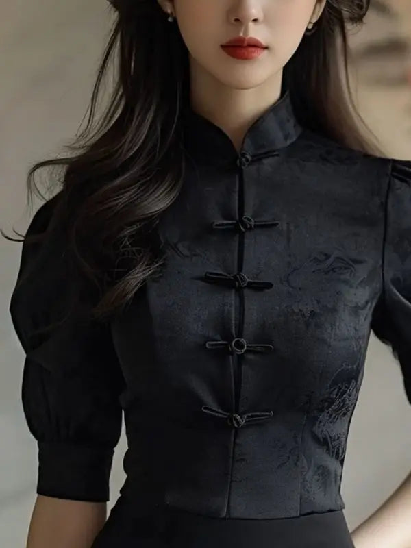 Blusas Mujer De Moda Vintage Black Blouse Chemise Femme 2026 Shirts for Women Embroidery Jacquard Y2k Tops New Shirt