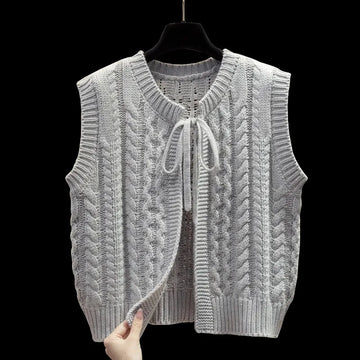 2025 New Knitted Sweater Vest Women Cardigan Spring Autumn Fashion O-Neck Sleeveless Jacket Loose Waistcoat Female Tide T1255