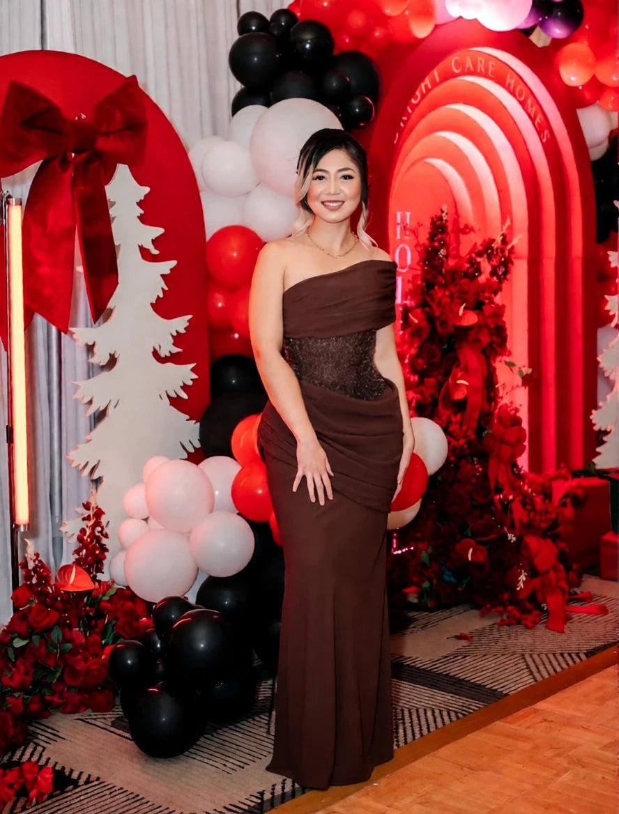 Suninheart One Shoulder Evening Dress for Women Elegant Draped Sequins Dress Long Back Lace Up Mermaid Maxi Party Dress