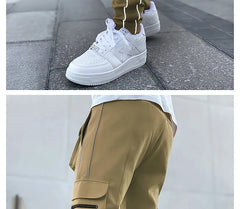 Mens Brand Gym Joggers Cargo Pants Multi-Pocket Reflect Straight Sports Fitness Casual Clothing Fashion Trousers Sweatpants