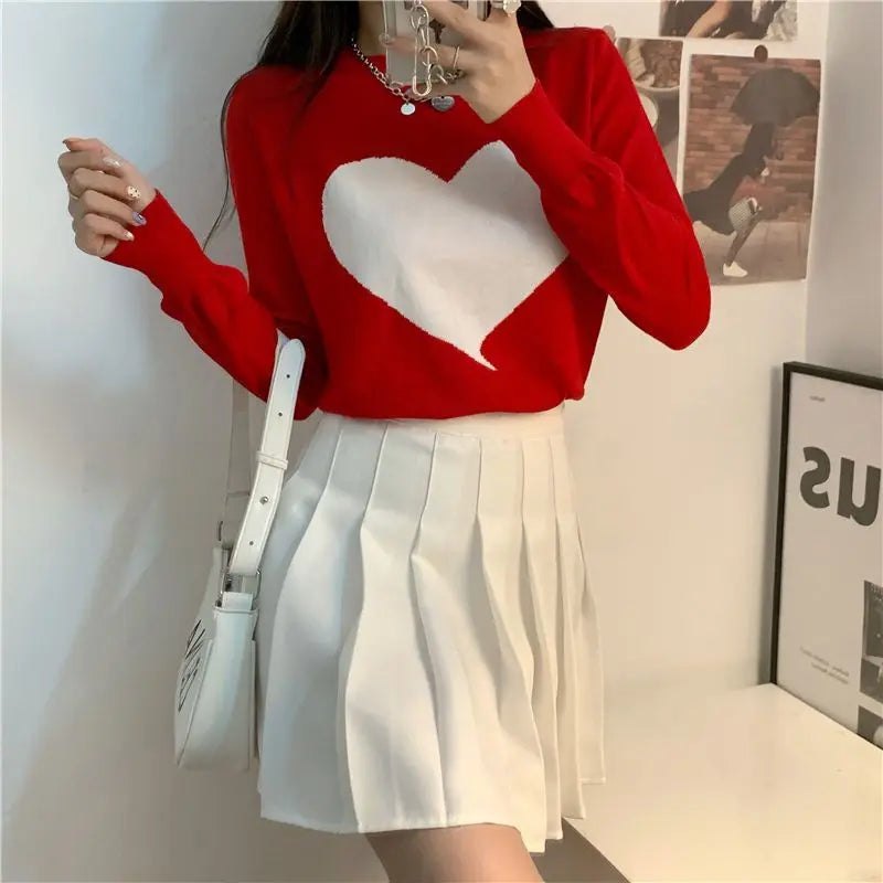 Spring Autumn Long Sleeve Slim Sweet Pullovers Top Youth All-match Contrast Korean Sweaters Fashion High Street Women Clothing
