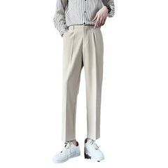 2024 Summer New Men's Straight-leg Casual Suit Pants Lightweight Korean Style Trousers Fashionable Cropped Pants