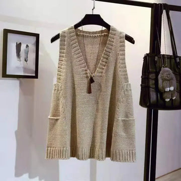 Knitted Sweater Waistcoat Women Pullover Spring Autumn New Casual V-Neck Vest Sleeveless Jacket Female Loose Knitwear Tops T1232