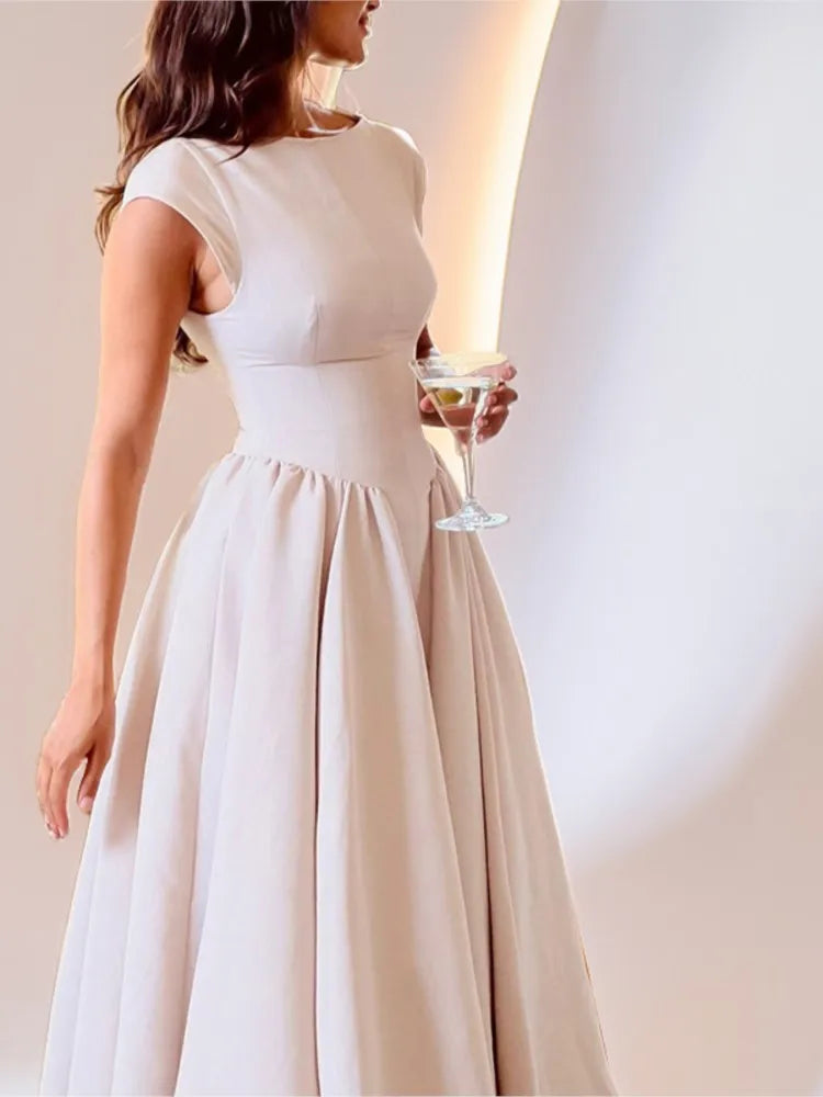 Summer French Pure Lust Fashion Dress Women's Temperament Elegant Solid Color Waist Slim High Waist Sleeveless Back Hollow Dress
