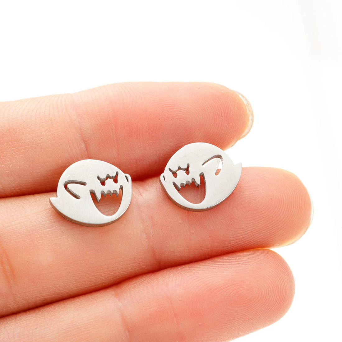 1 Pair Stainless Steel Cute Cartoon Earrings Stud Black Funny Ghost Earings Halloween Jewelry Minimalist