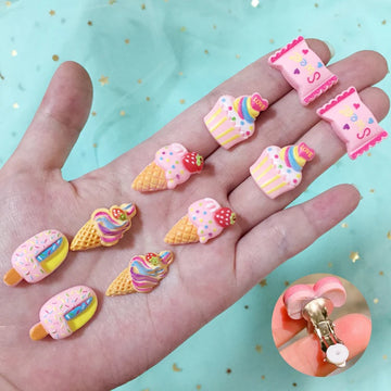 Flower Ice Cream Cake Fruit Clip Earrings for Girls Children Student Ear Jewelry Women Ear Pins Earring Holeless Ear Accessories