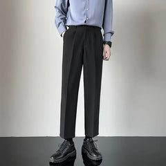 2024 Summer New Men's Straight-leg Casual Suit Pants Lightweight Korean Style Trousers Fashionable Cropped Pants