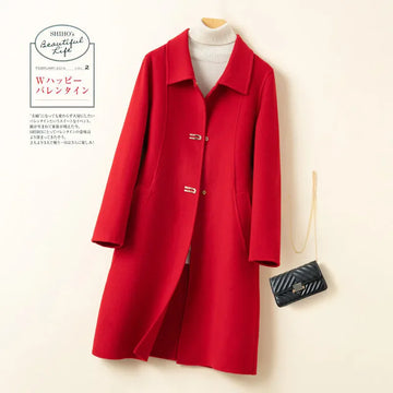 Autumn Winter Double-Sided Woolen Coat Women 2025 New Fashion Mid-Length Single-breasted Wool Jacket Female Slim Overcoat T854