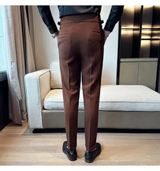 High Waisted Suit Pants for Men 2024 New Solid Color Formal Pantalones Hombre Casual Slim Fit Dress Pants Trousers Men Clothing