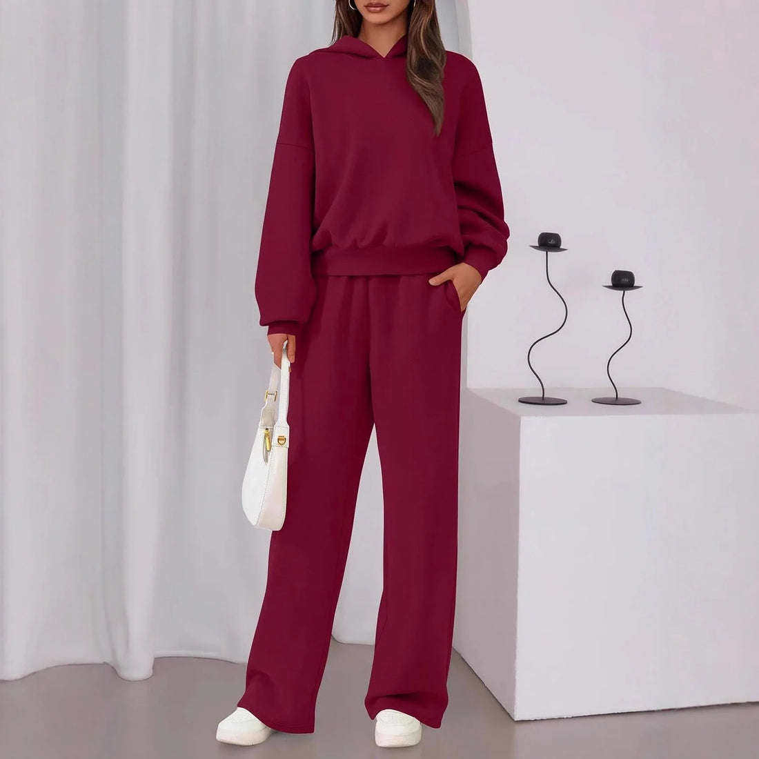 Sports Style Loose Suit Autumn Winter Versatile Women's Long-sleeved Pullover Sweatshirt Sports Wide-leg Trousers Two-piece Set