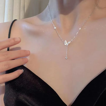 Shiny Crystal Butterfly Pendant Necklace Zircon Exquisite Pearl Clavicle Chain Necklace For Women Wedding Party Jewelry Gifts