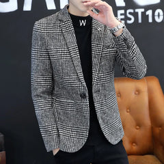 2024 New Men 2022 Autumn Winter Fashion Handsome Korean Version of The Trend Plaid Single West Coat Business Casual  Blazer